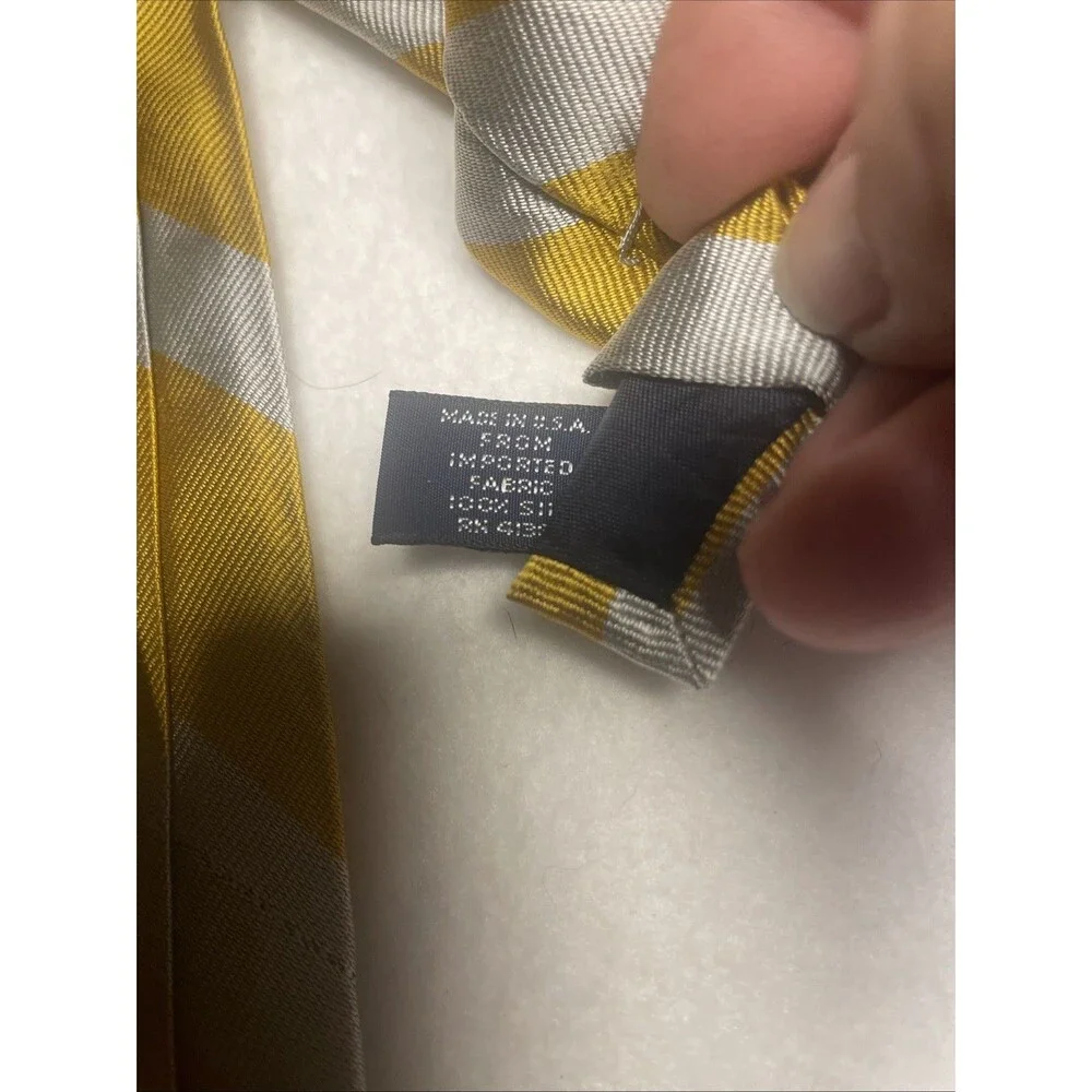 Polo By Ralph Lauren Vintage 100% Silk Tie USA Made By Hand Gold Silver